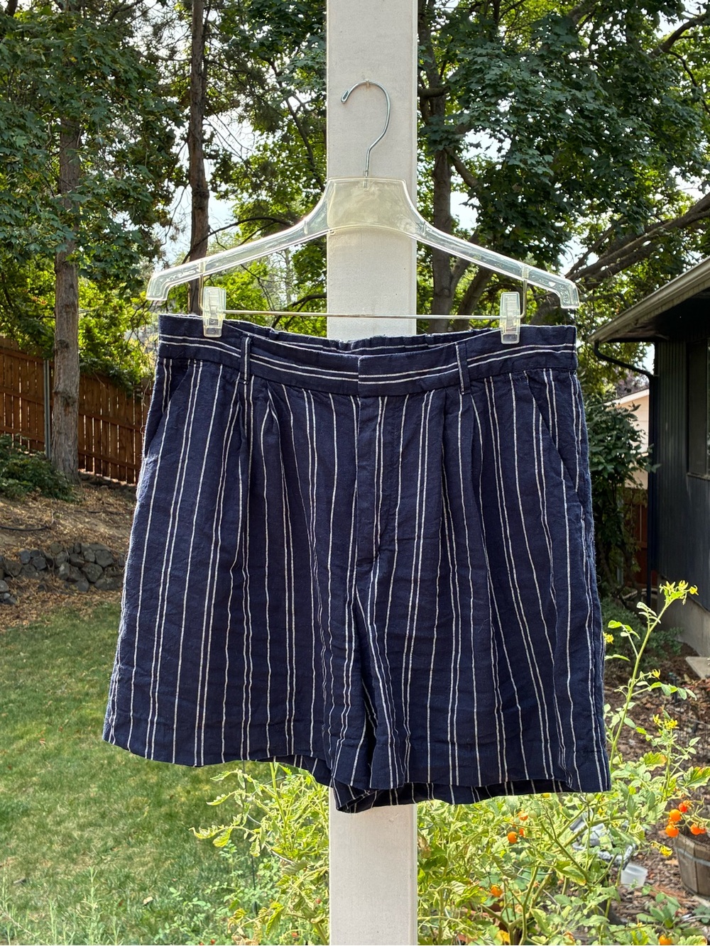 Time and Tru Navy Blue Vertical Stripe Flat Front Shorts